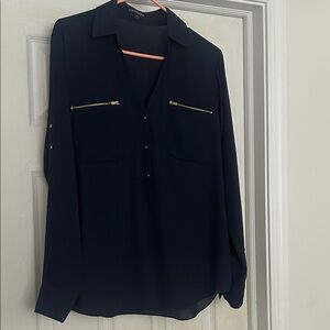 Express Navy Blouse with Gold Accents